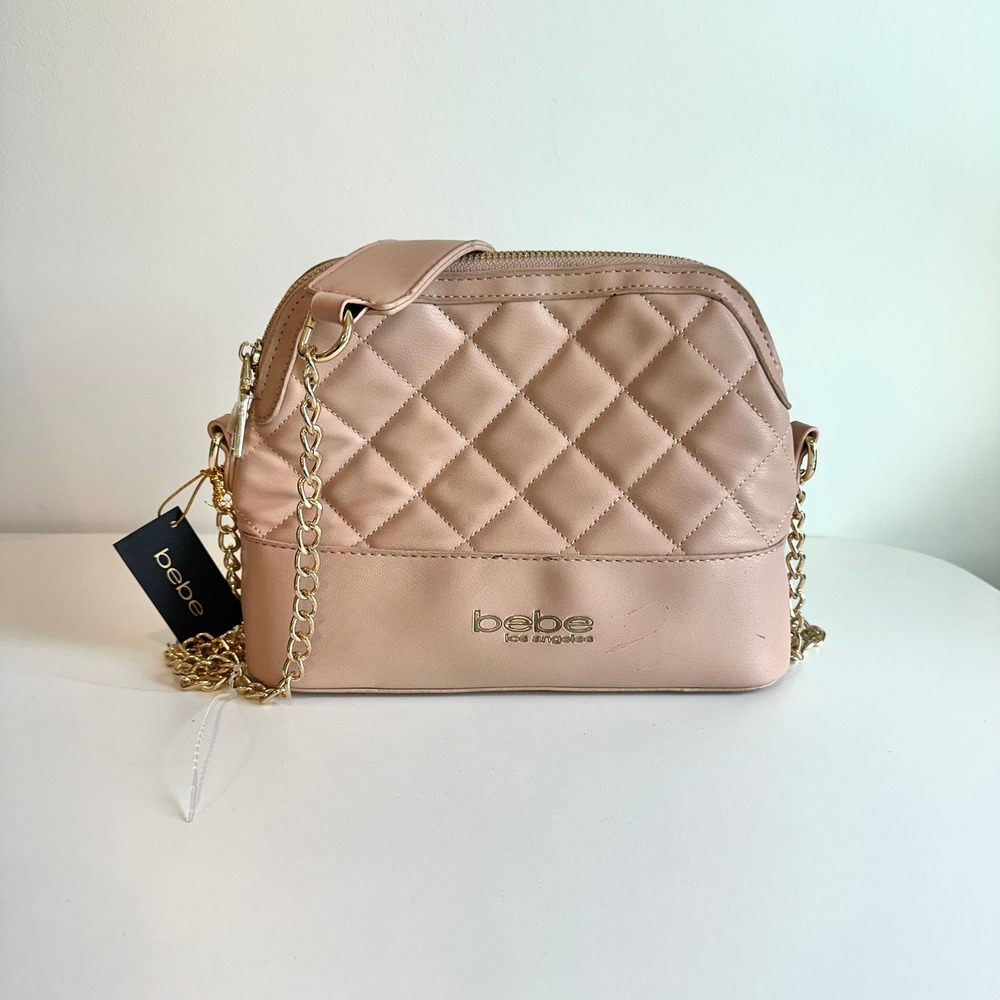 NWT Bebe Los Angeles Pink Quilted Dome Crossbody Bag Gold Chain Strap Purse
